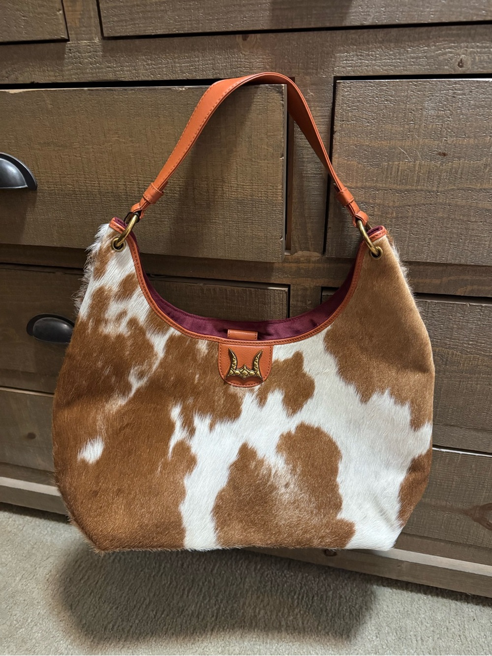 Loyal West Large Shoulder Tote cowhide brown and white